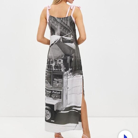 NWT Basic Pleasure Mode Bowtie City Print Satin Long Dress - Picture 4 of 14